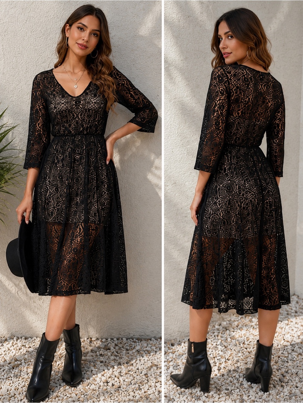 Women’s ASOS Black Lace Overlay Midi Dress Size M gothic boho